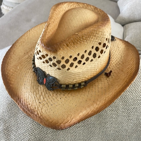 Cowgirl Cowboy hat.Jacobson.Shapeable,stiff .Butterfly accent,Beaded head band - Picture 6 of 12